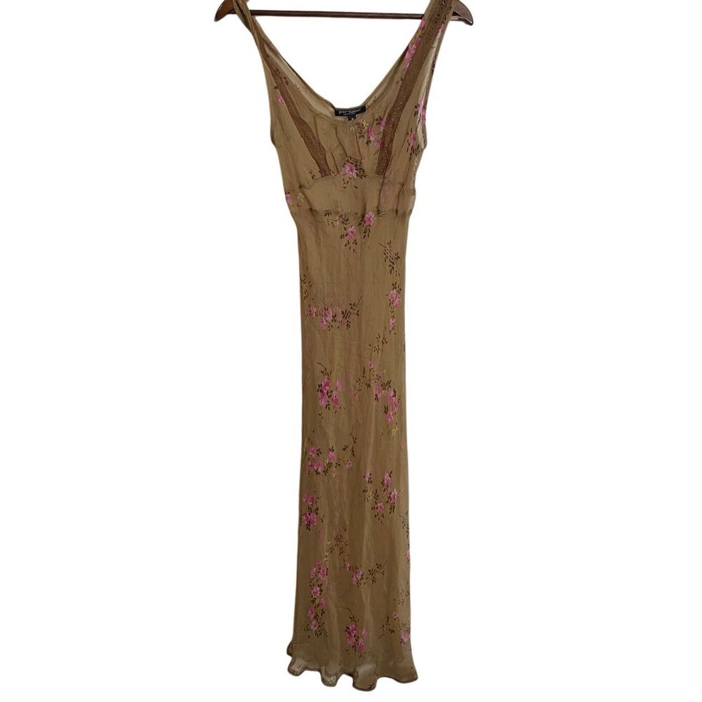 Betsey Johnson tan Midi Dress with Pink Floral Print